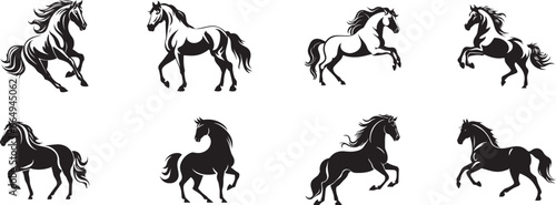 Horse Icon, wild running horses silhouette. lines simple design style hand drawn vector illustration