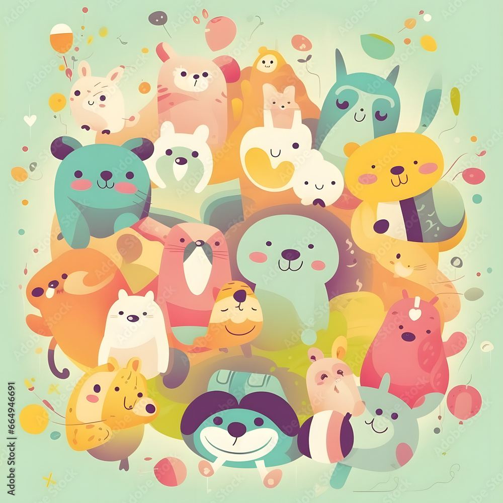 Naklejka premium Fantastic Cute Animal Party