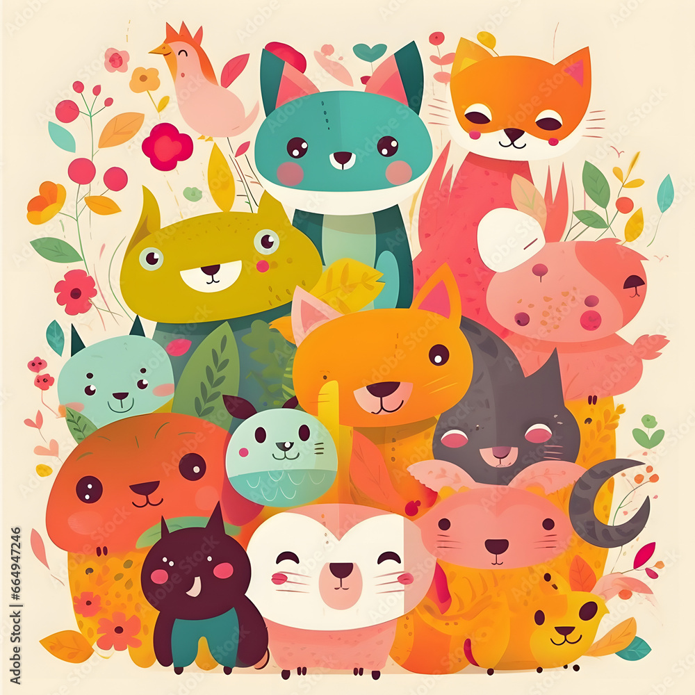 Naklejka premium Fantastic Cute Animal Party