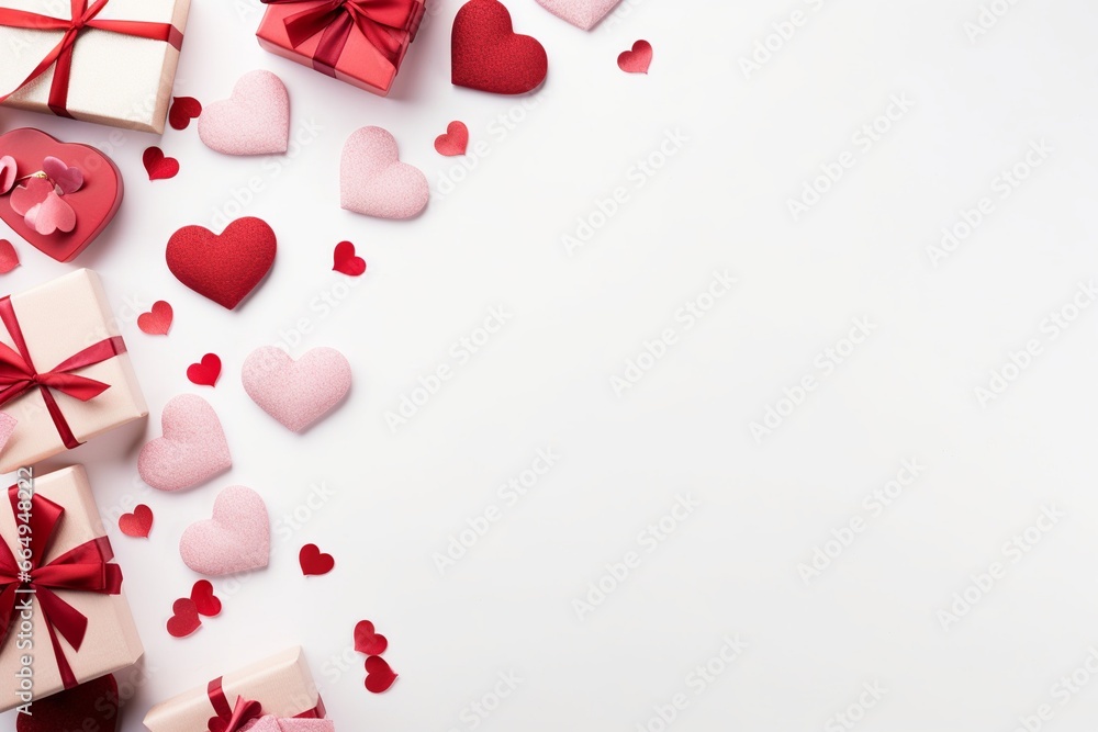 Elegant Valentine's Day Flat Lay with Heart Confetti and Gifts Elegant Valentine's Day Flat Lay with Heart Confetti and Gifts