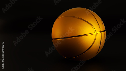 3D render of golden basketball isolated on dark background