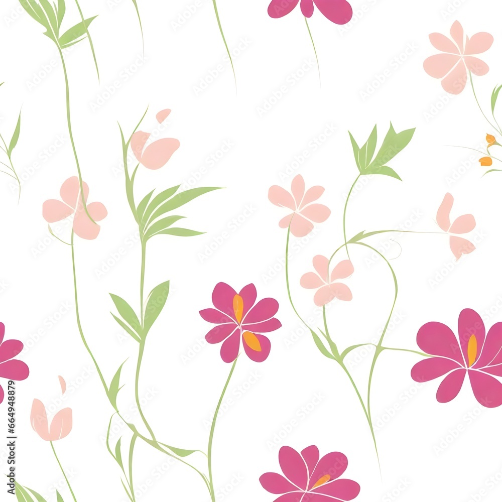 Seamless Pattern. Minimalist Flower Pattern For Fabric, Textile, And Design. Seamless Pattern With Pink Flowers.