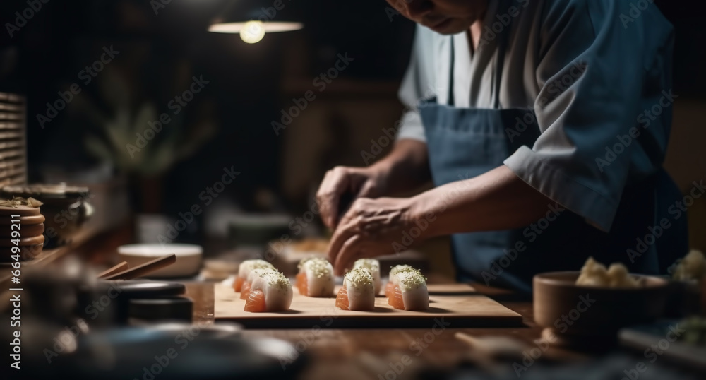 Sushi prepared by a master chef. Generative artificial intelligence