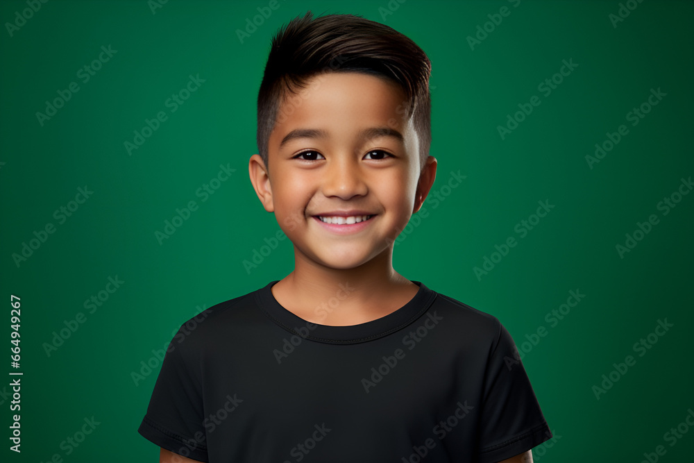 Happy Fictional Asian Kid Smiling. Isolated on a Colored Background. Generative AI. Happy Fictional Asian Kid Smiling. Isolated on a Colored Background. Generative AI.