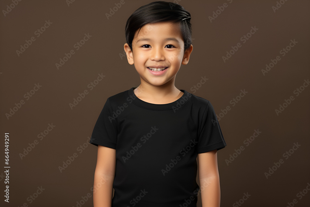 Happy Fictional Asian Kid Smiling. Isolated on a Colored Background. Generative AI. Happy Fictional Asian Kid Smiling. Isolated on a Colored Background. Generative AI.