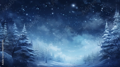 Christmas tree in the night, Winter landscape illustration, Generative AI