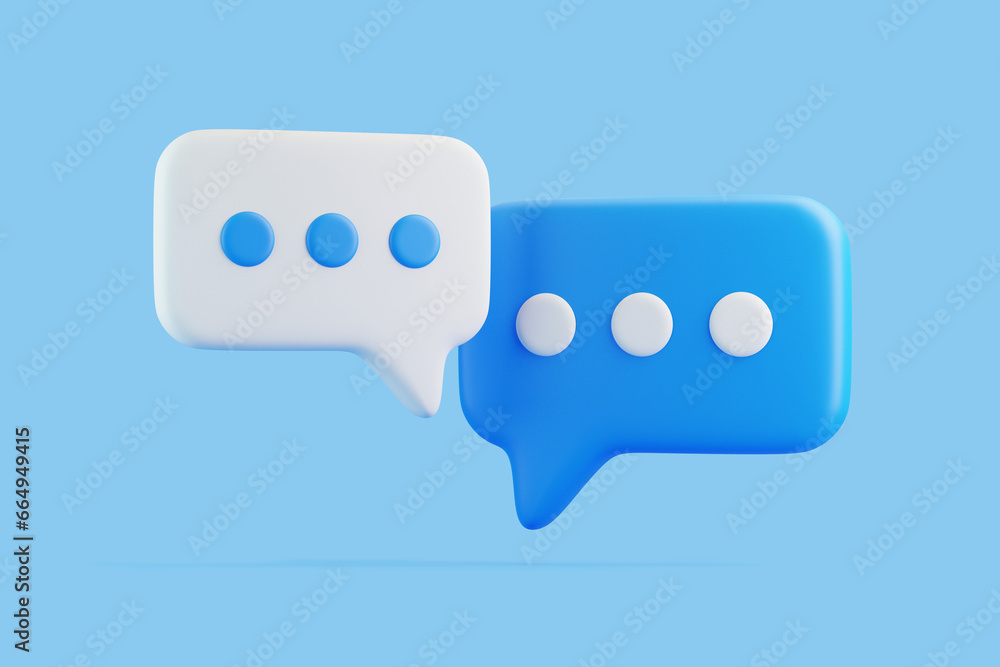 Speech bubble on blue background. Chat icon set. Chatting box, message box. 3D render illustration Speech bubble on blue background. Chat icon set. Chatting box, message box. 3D render illustration