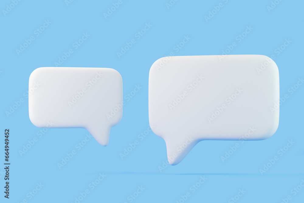 Speech bubble on blue background. Chat icon set. Chatting box, message box. 3D render illustration - obrazy, fototapety, plakaty 