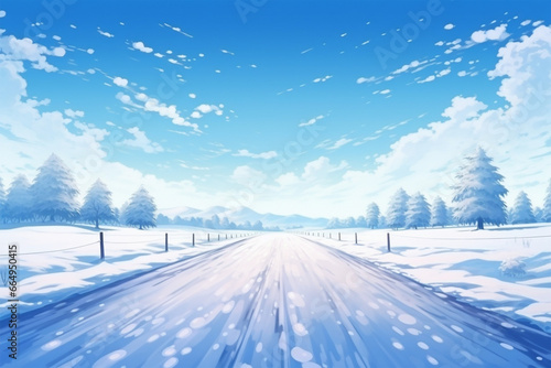 illustration of a view of a snow-covered highway © mursalin 01