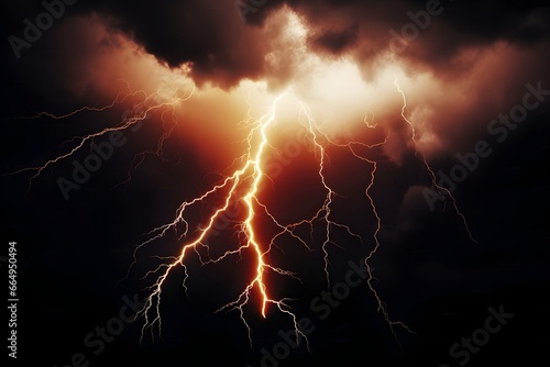 Dramatic Lightning Storm in Night Sky. generative ai