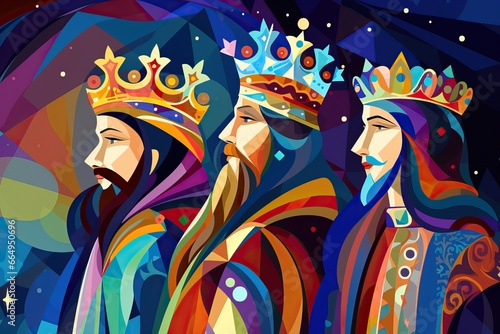 Tableau sur toile Magi Receive News of Jesus' Birth - Three Kings Illustration