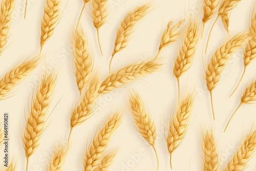 Wheat Ears on White Background, Top View for Design