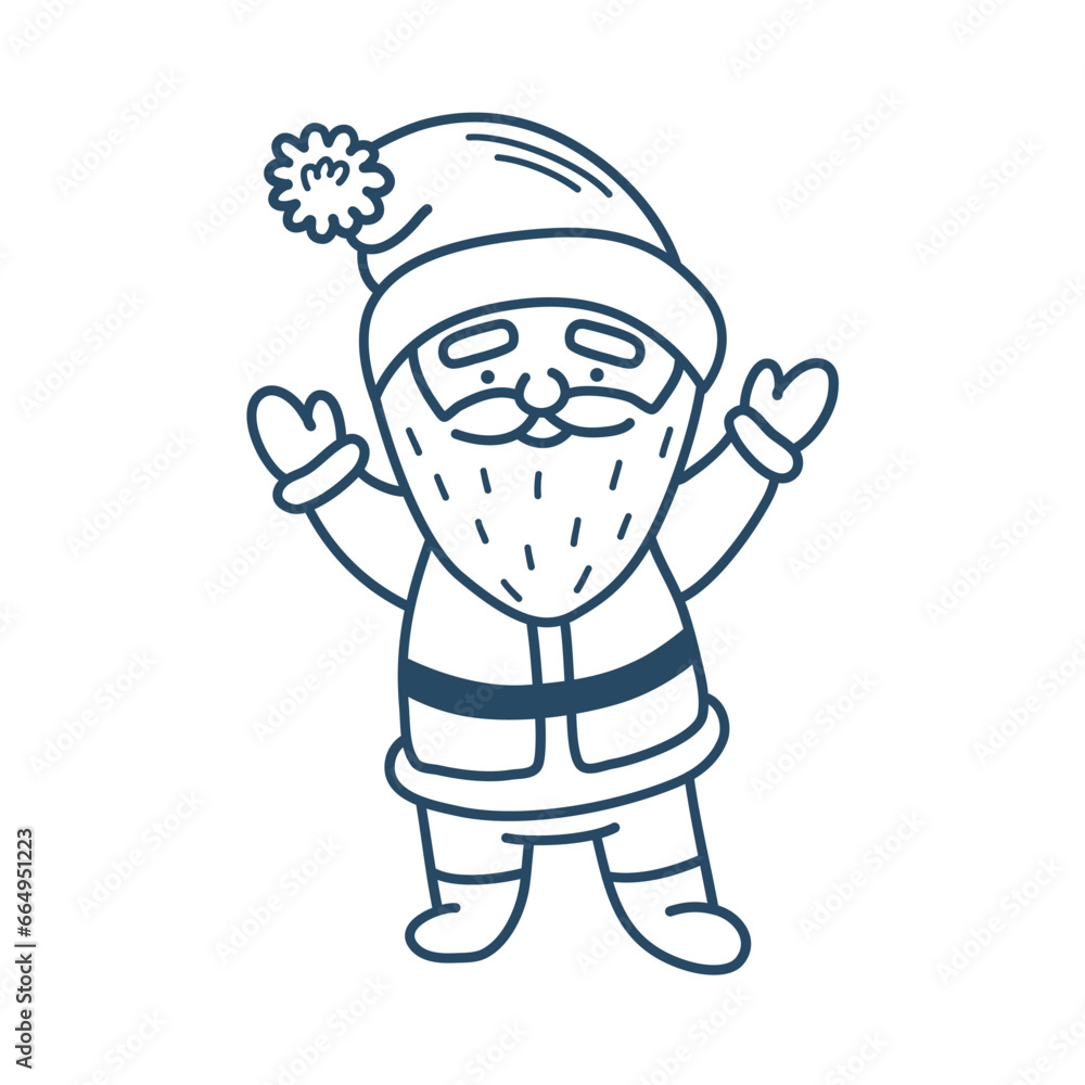 Cute smiling Santa Claus. Hand doodle Christmas illustration isolated on a white background.