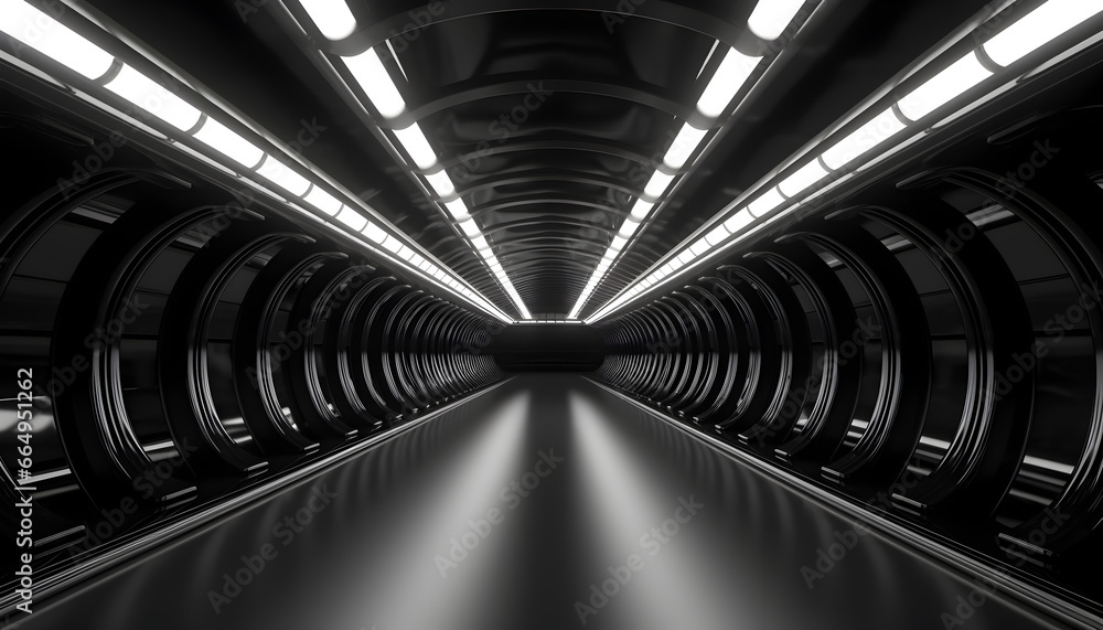 Fototapeta premium black interior view of futuristic tunnel .Generative AI