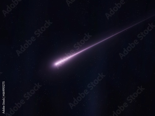 Bright falling star. Flight of a celestial body in the sky of the Earth. Long meteorite trail.