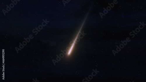 Meteor in the sky. Fireball on a starry night. Meteorite glow brightly in the atmosphere.
