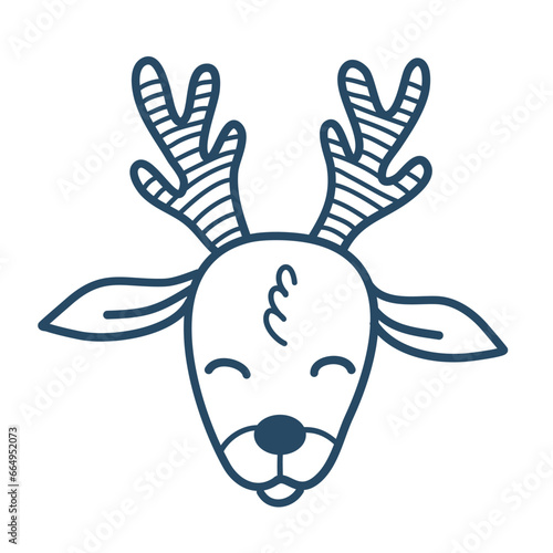 Cute Christmas deer with striped antlers. Hand doodle illustration isolated on a white background. © Анна Безрукова