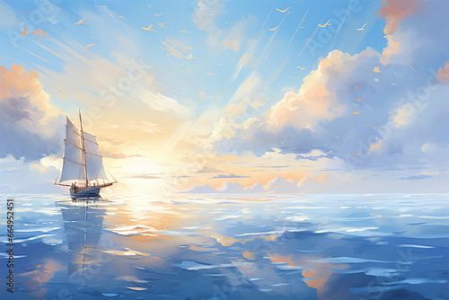 illustration of a calm blue sea view © mursalin 01
