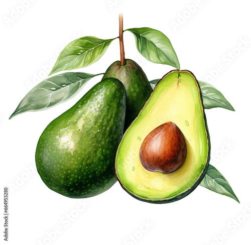 Watercolor avocado. Generative AI, png image.