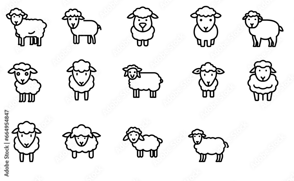 line drawing cute little sheep - obrazy, fototapety, plakaty 