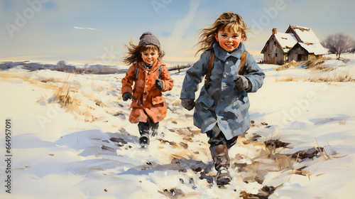 group of young girls playing in the winter