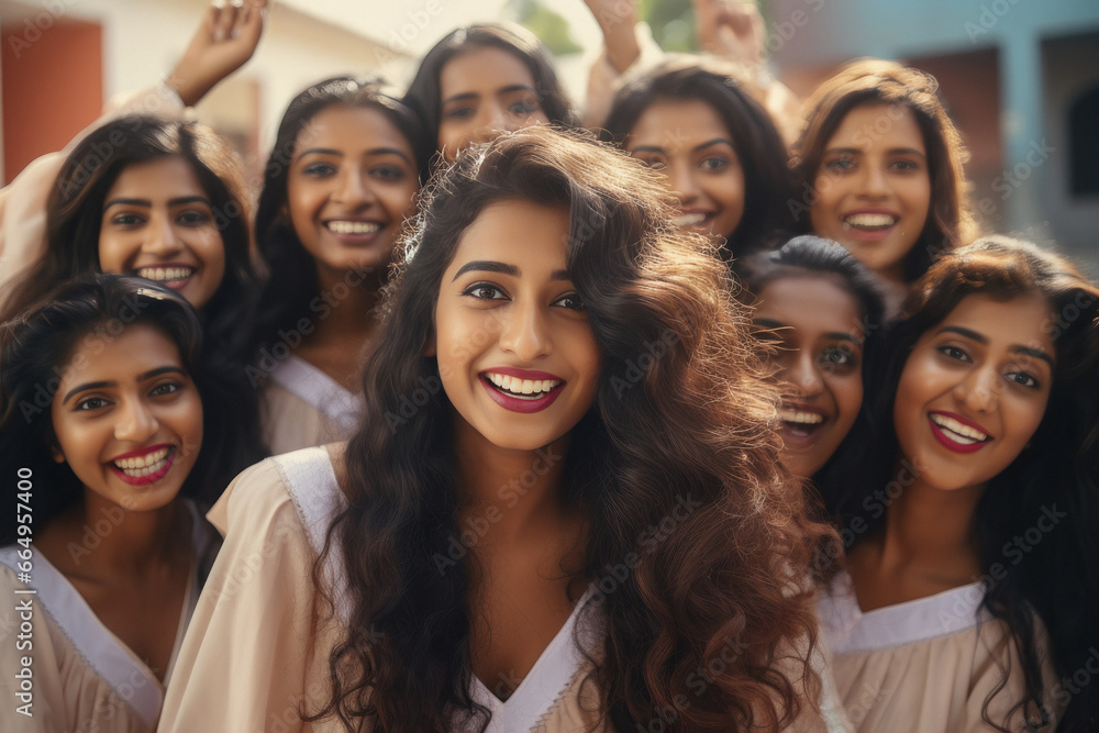 Group of happy Indian girls after completing their studies Group of happy Indian girls after completing their studies