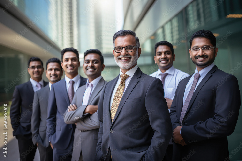 Confident and successful businesspeople group standing at office. Confident and successful businesspeople group standing at office.