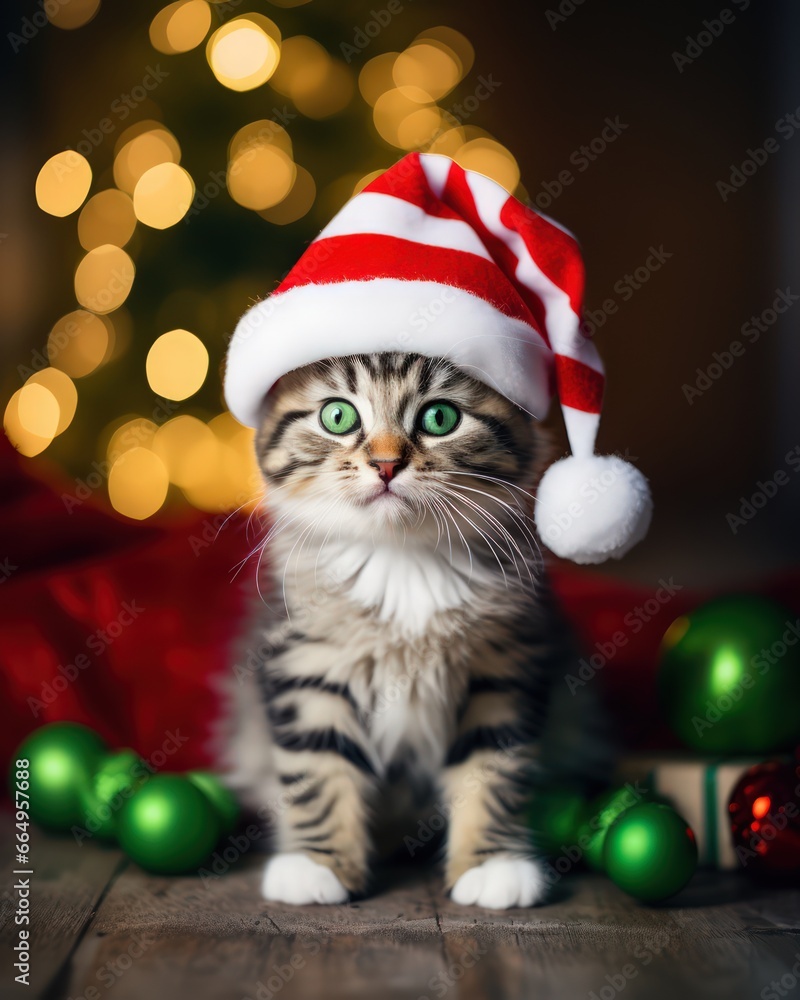 portrait of a funny little cat with a santa hat, suitable for christmas greeting cards - ai-generated portrait of a funny little cat with a santa hat, suitable for christmas greeting cards - ai-generated
