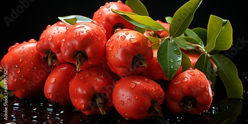 Fresh Ackees Pile with Water Droplets. Tropical Blighia Sapida Fruit photo