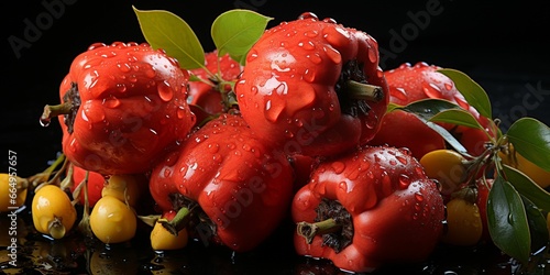 Fresh Ackees Pile with Water Droplets. Tropical Blighia Sapida Fruit photo