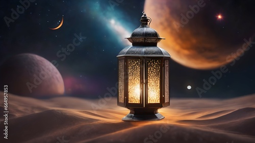 Arab or Islamic lanterns in the desert at night