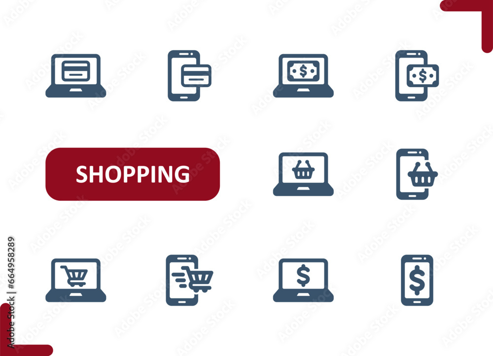 Online Shopping Icons. E-commerce, Retail, Computer, Mobile Phone, Laptop, Smartphone Icon
