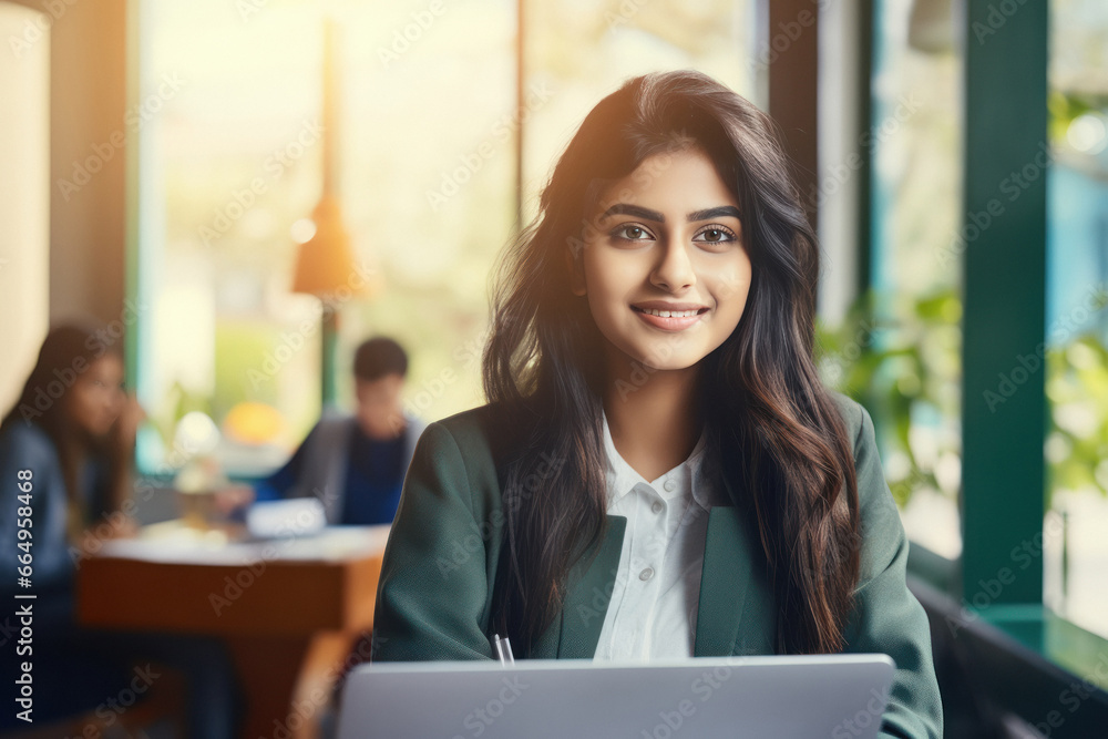 Young college girl using laptop Young college girl using laptop