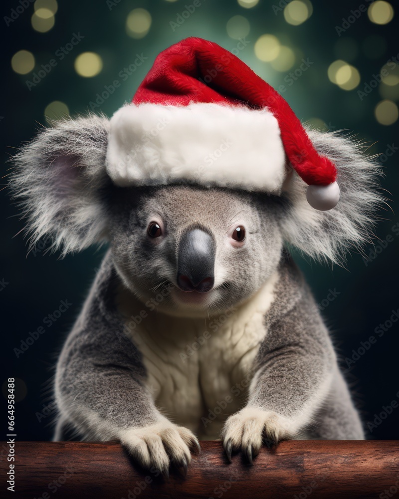 portrait of a funny koala with a santa hat, suitable for christmas greeting cards - ai-generated portrait of a funny koala with a santa hat, suitable for christmas greeting cards - ai-generated