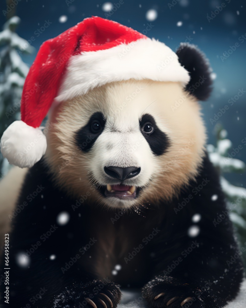 portrait of a funny panda with a santa hat, suitable for christmas greeting cards - ai-generated portrait of a funny panda with a santa hat, suitable for christmas greeting cards - ai-generated