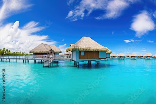 floating bungalows on a vibrant turquoise lagoon © studioworkstock