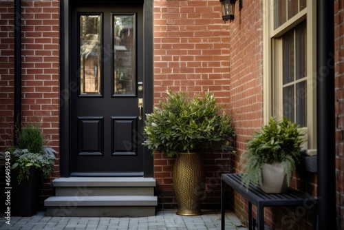 detail shot of bricked townhouse entryway