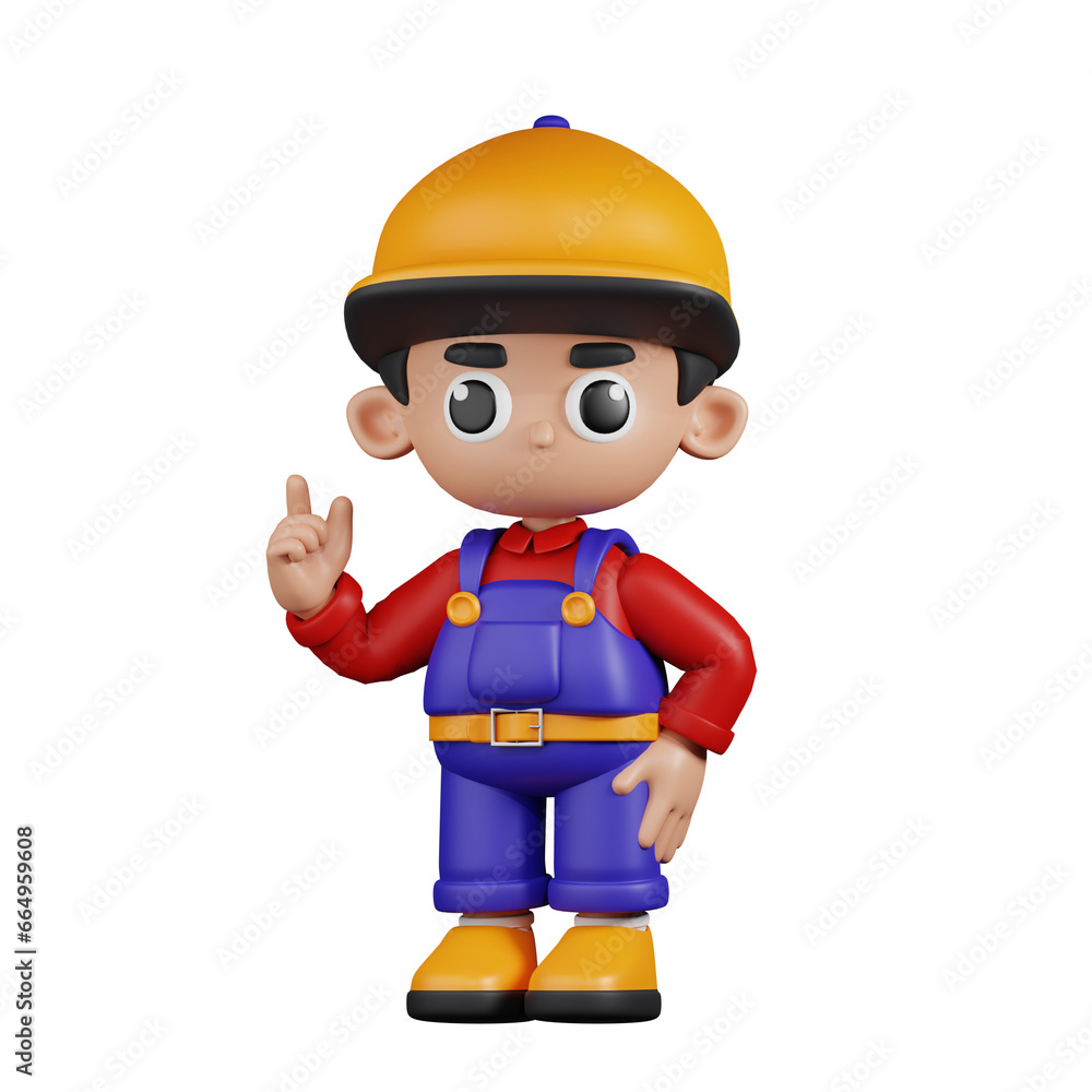 3d Character Mechanic Giving Advise Pose. 3d render isolated on transparent backdrop. 3d Character Mechanic Giving Advise Pose. 3d render isolated on transparent backdrop.