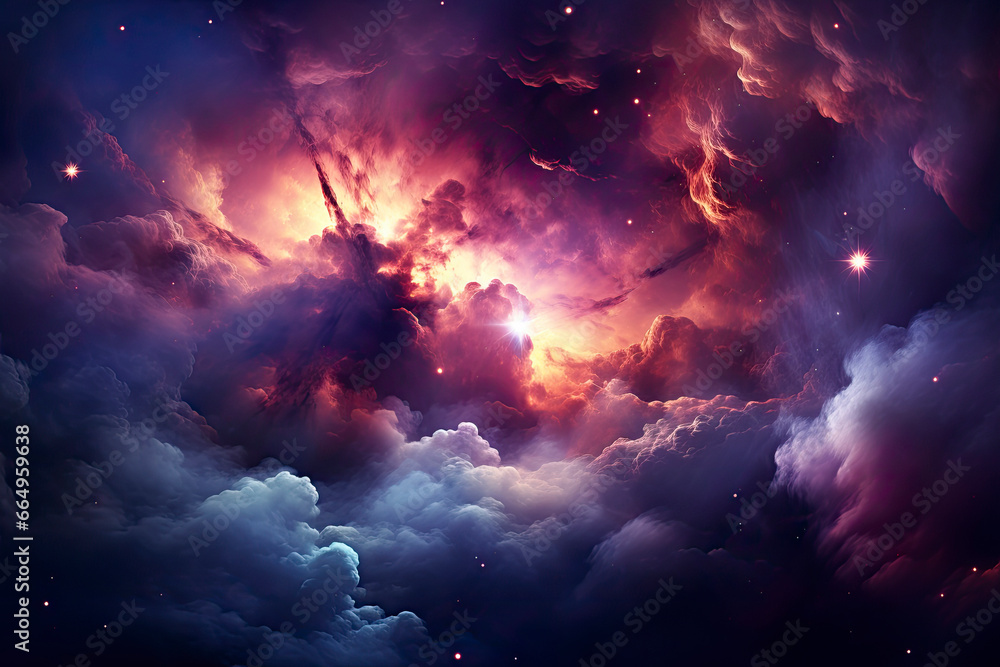 Universe with stars, constellations, galaxies, nebulae and gas and dust clouds