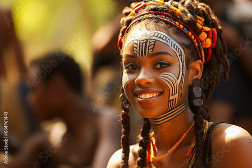 Young tribal African woman with ritual face paint photo