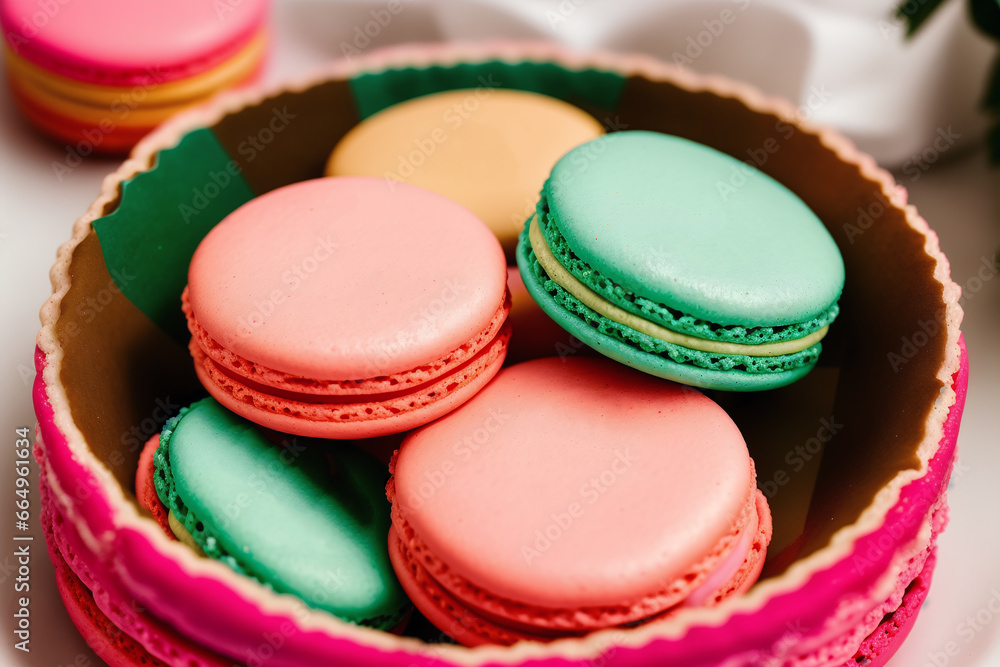 Colorful macaroons on a plate. Sweet cookies. Generative AI Colorful macaroons on a plate. Sweet cookies. Generative AI
