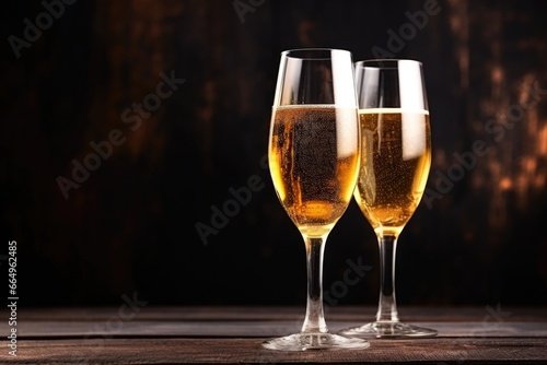 close-up shot of two glasses filled with champagne
