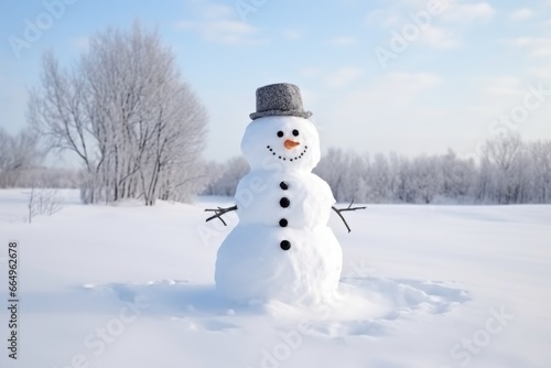 snowman built in a white winter landscape © studioworkstock