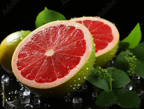 Sliced Fresh Grapefruits with Water Droplets. Pomelo Fruits