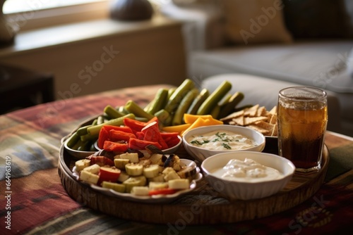 a bowl of homemade appetizers on the coffee table