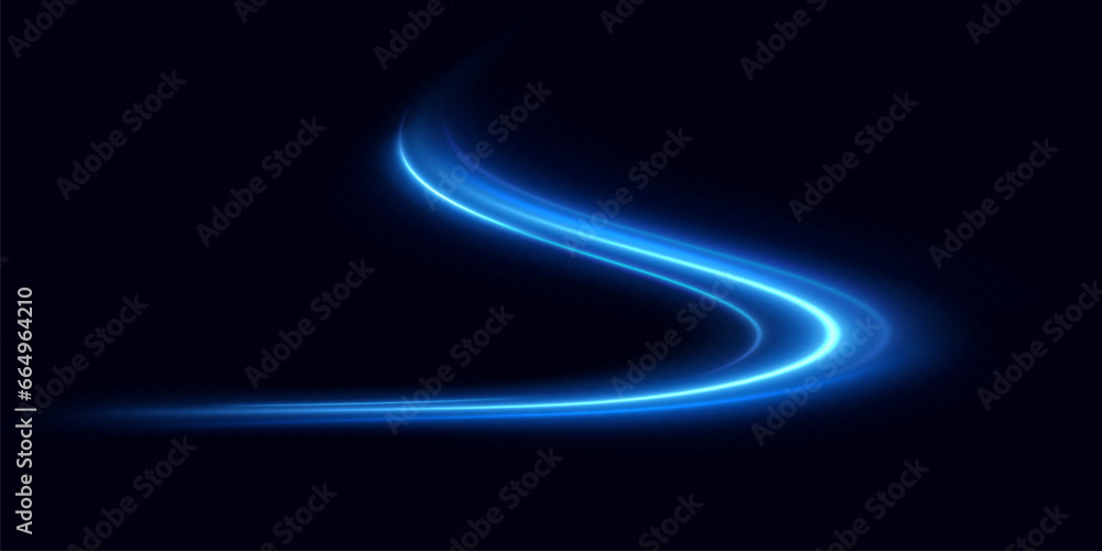 Blue glowing shiny lines. Vector blue light effect, neon speed motion curve.Speed ​​line.Vector.	