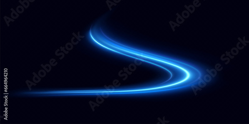 Blue glowing shiny lines. Vector blue light effect, neon speed motion curve.Speed ​​line.Vector. 