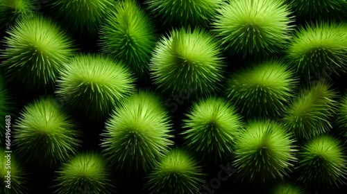 A mesmerizing underwater scene emerges as vibrant green spiky plants dance among the abstract shapes of a colorful reef