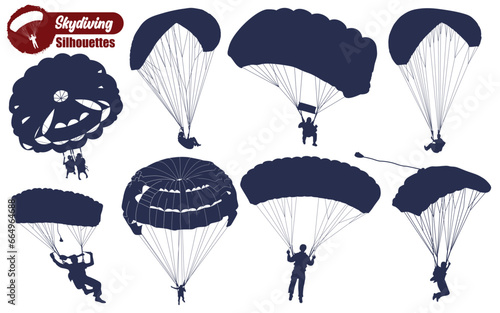 Skydiving or Paragliding Silhouettes Vector