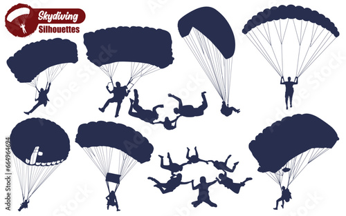 Skydiving or Paragliding Silhouettes Vector